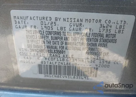 2025 Nissan Versa 1.6 Sv from USA, damaged, VIN 3N1CN8EV4SL835691